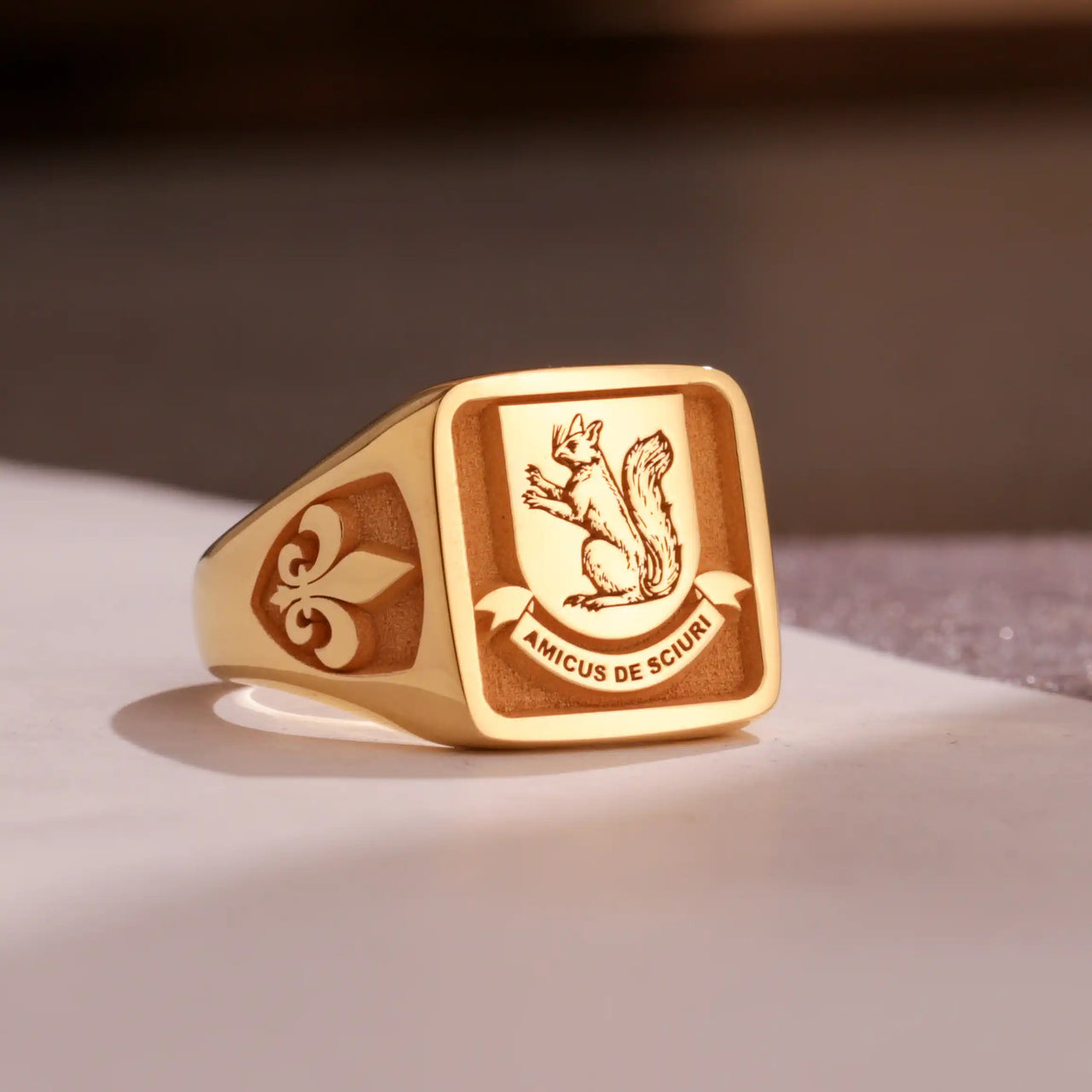 Custom Ring - Gold Coated - Raised Design with Side Engravings