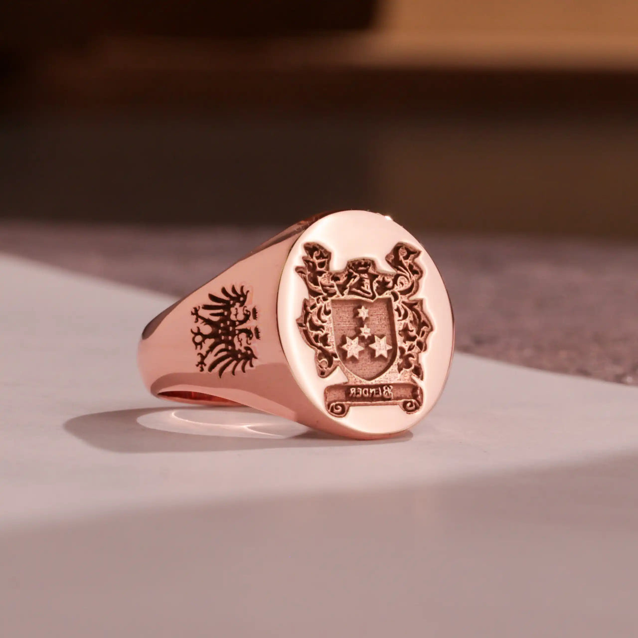 Custom Ring - Rose Gold Coated - Recessed Design with Side Engravings