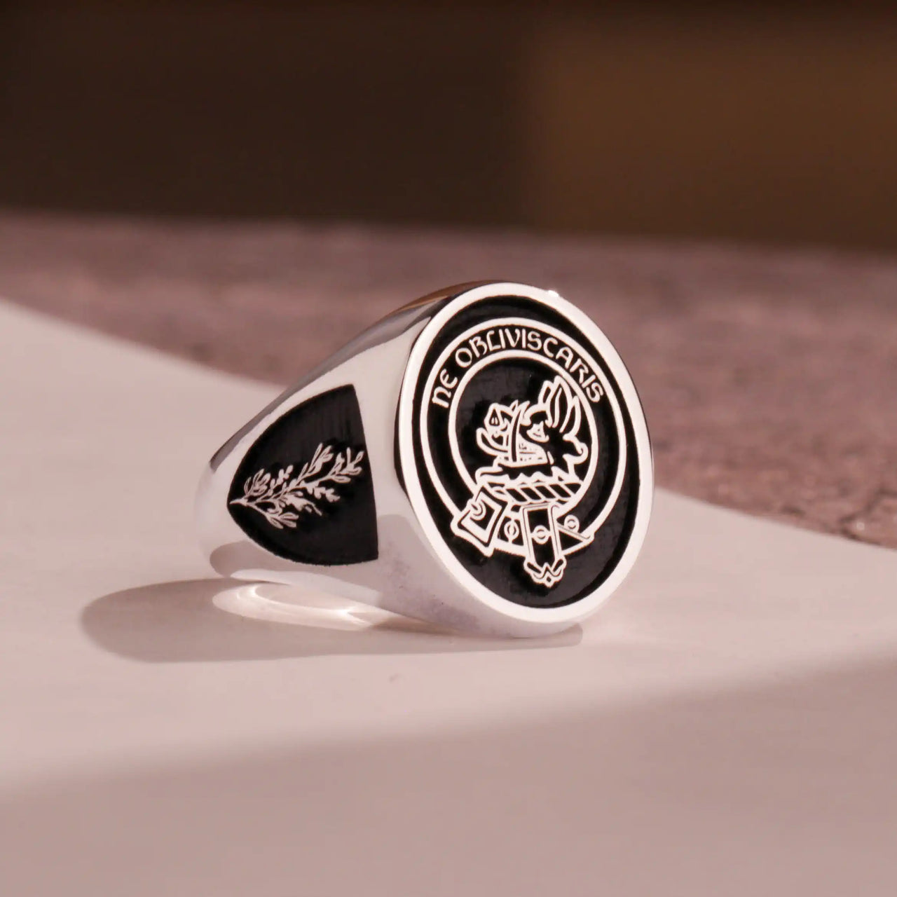 Custom Ring - 925 Silver - Raised Design with Black Inlay and Side Engravings