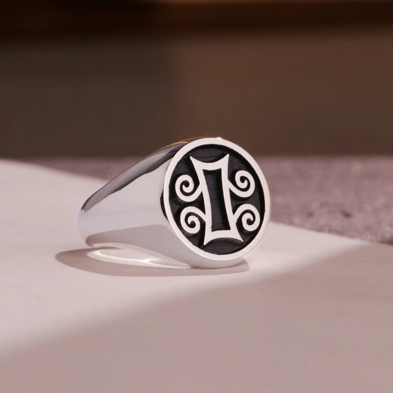 Custom Ring - 925 Silver - Raised Design with Black Inlay