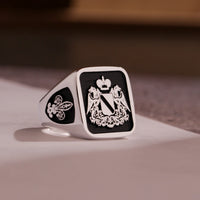 Thumbnail for Custom Ring - 925 Silver - Raised Design with Black Inlay and Side Engravings