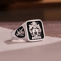 Thumbnail for Custom Ring - 925 Silver - Raised Design with Black Inlay and Side Engravings