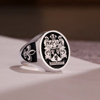 Thumbnail for Custom Ring - 925 Silver - Raised Design with Black Inlay and Side Engravings