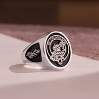 Thumbnail for Custom Ring - White Gold Coated - Raised Design with Black Inlay and Side Engravings