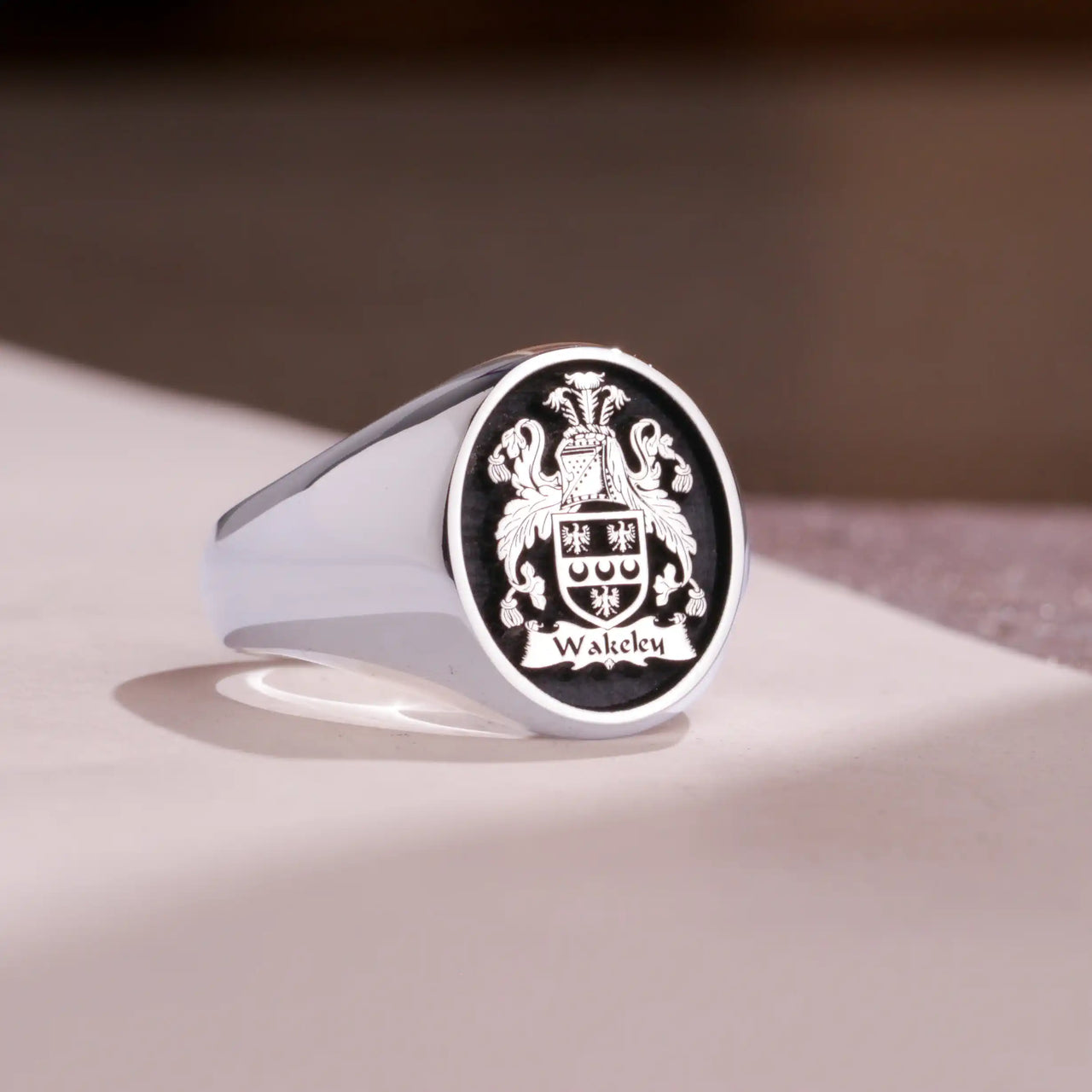 Custom Ring - White Gold Coated - Raised Design with Black Inlay