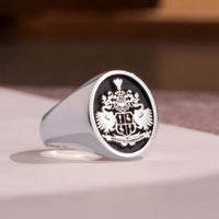 Thumbnail for Custom Ring - White Gold Coated - Raised Design with Black Inlay