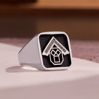 Thumbnail for Custom Ring - White Gold Coated - Raised Design with Black Inlay