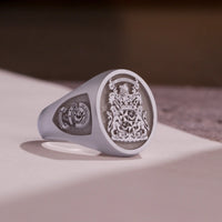 Thumbnail for Custom Ring - White Gold Coated - Raised Design with Side Engravings